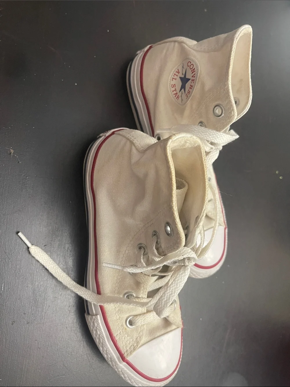 Converse Kids High-Top Canvas Sneakers in Cream with Red Trim